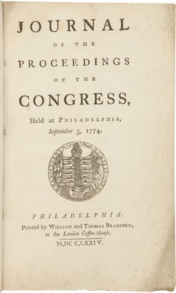 Item #WRCAM39544A JOURNAL OF THE PROCEEDINGS OF THE CONGRESS, HELD AT PHILADELPHIA, SEPTEMBER 5,...