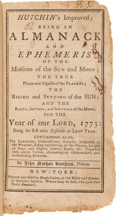 Item #WRCAM41275 HUTCHIN'S IMPROVED: BEING AN ALMANACK AND EPHEMERIS...FOR THE YEAR OF OUR LORD...