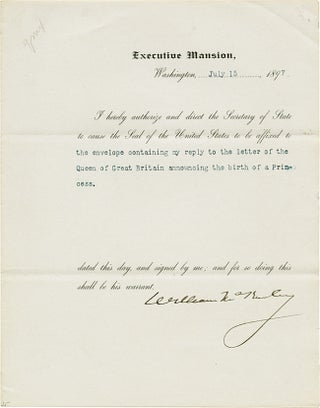 Item #WRCAM43511 [PARTIALLY-PRINTED DOCUMENT, SIGNED BY PRESIDENT WILLIAM McKINLEY, AUTHORIZING...