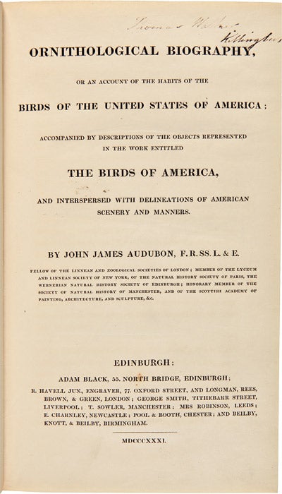 Item #WRCAM43982 ORNITHOLOGICAL BIOGRAPHY, OR AN ACCOUNT OF THE HABITS OF THE BIRDS OF THE UNITED STATES OF AMERICA. John James Audubon.