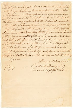 Item #WRCAM44612 [MANUSCRIPT DOCUMENT IN THE HAND OF RICHARD HENRY LEE, SIGNED BY HIM AND BY HIM...