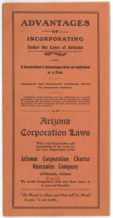 Item #WRCAM47025 ADVANTAGES OF INCORPORATING UNDER THE LAWS OF ARIZONA...AND...A CORPORATION'S...