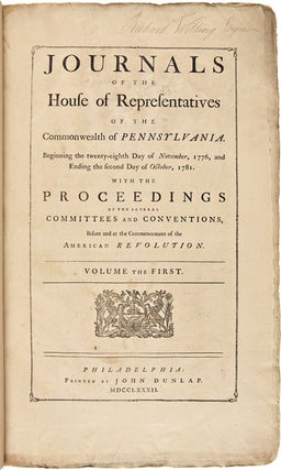 Item #WRCAM47551 JOURNALS OF THE HOUSE OF REPRESENTATIVES OF THE COMMONWEALTH OF PENNSYLVANIA....