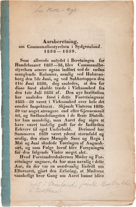 Item #WRCAM48022 AARSBERETNING, OM COMMUNALBESTYRELSEN I SYDGRØNLAND, 1585-1859 [& 1859-60]....