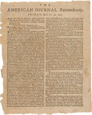 Item #WRCAM48517 AMERICAN JOURNAL EXTRAORDINARY. FRIDAY, MARCH 19, 1779 [caption title]. American...