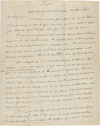 Item #WRCAM48676 [AUTOGRAPH LETTER, SIGNED, FROM JAMES BUCHANAN TO MAYOR DAVID LYNCH, WITH CANDID...