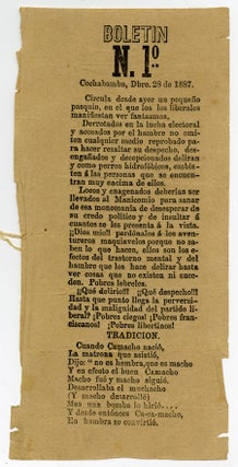 Item #WRCAM51532 BOLETIN N. 1º COCHABAMBA, DBRE. 28 DE 1887 [caption title]. Bolivia