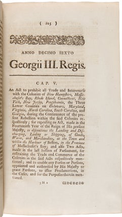 ANNO REGNI GEORGII III. REGIS MAGNÆ BRITANNIÆ, FRANCIÆ, & HIBERNIÆ, DECIMO SEXTO. AT THE PARLIAMENT BEGUN AND HOLDEN AT WESTMINSTER, THE TWENTY-NINTH DAY OF NOVEMBER, ANNO DOMINI 1774...AND FROM THENCE CONTINUED, BY SEVERAL PROROGATIONS, TO THE TWENTY-SIXTH DAY OF OCTOBER, 1775; BEING THE SECOND SESSION OF THE FOURTEENTH PARLIAMENT OF GREAT BRITAIN.