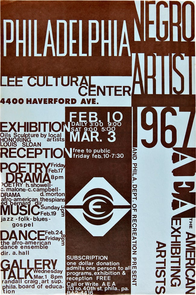 Item #WRCAM56535 THE AMERICAN EXHIBITING ARTISTS AND PHILA. DEPT. OF RECREATION PRESENT PHILADELPHIA NEGRO ARTIST 1967. African-American Art, Pennsylvania.