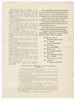 THE READERS AND WRITERS CLUB OF AMERICA PRESENTS THE NEGRO STUDENT Vol. 1 No. 1 MAY 1937 [wrapper title].