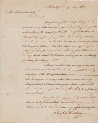 Item #WRCAM57249 [AUTOGRAPH LETTER, SIGNED, TO ARTIST JOHN TRUMBULL FROM HIS DISTRIBUTOR, JOSEPH...