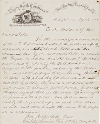 Item #WRCAM57473 [AUTOGRAPH LETTER, SIGNED, FROM COMMANDER TIMOTHY MONROE OF THE MASSACHUSETTS...