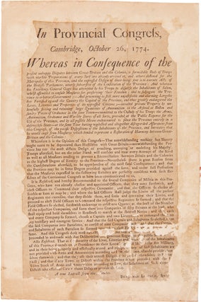 Item #WRCAM57659 IN PROVINCIAL CONGRESS, CAMBRIDGE, OCTOBER 26, 1774 [caption title]. American...