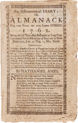 Item #WRCAM58491 AN ASTRONOMICAL DIARY: OR, ALMANACK FOR THE YEAR OF OUR LORD CHRIST, 1762....
