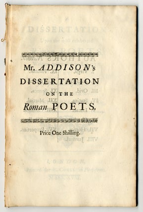 Item #WRCLIT49166 A DISSERTATION UPON THE MOST CELEBRATED ROMAN POETS. WRITTEN ORIGINALLY IN...