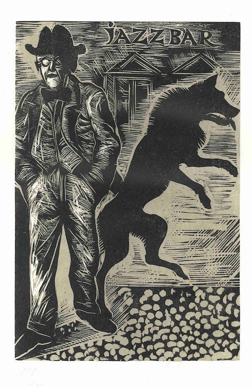 Item #WRCLIT57700 A SUITE OF EIGHT WOODCUTS TO ILLUSTRATE STEPPENWOLF BY HERMANN HESSE. Helmut Ackermann.