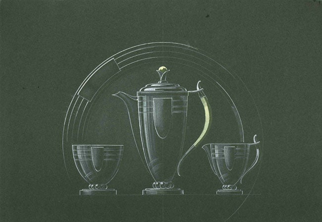 Item #WRCLIT66062 [ORIGINAL DESIGN FOR ART DECO SILVER COFFEE SET]. Art Deco Manufacturing Design.