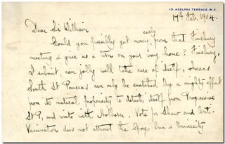 Item #WRCLIT67784 [Autograph Letter, Signed, to "Sir William"]. George Bernard Shaw