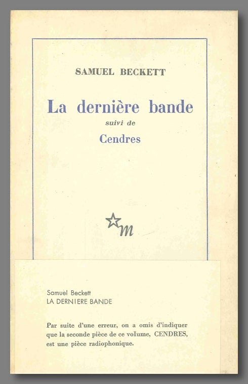Item #WRCLIT71550 LA DERNIÈRE BANDE SUIVI DE CENDRES. Samuel Beckett.