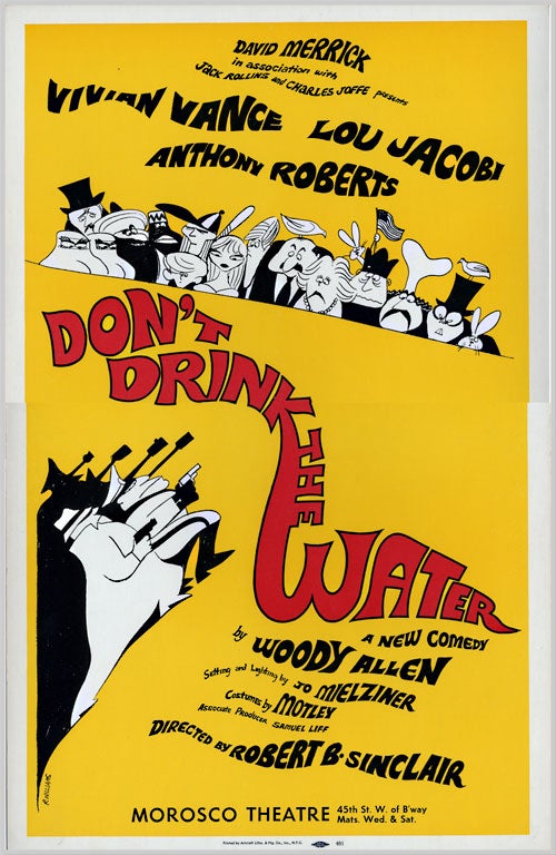 Item #WRCLIT73391 [Theatre Window Card Poster for:] DON'T DRINK THE WATER. Woody Allen.