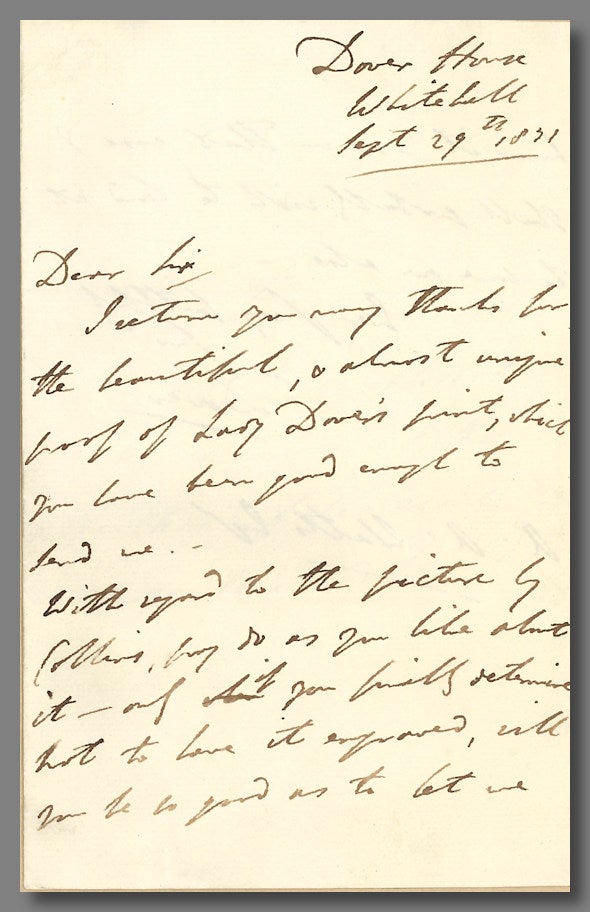 Item #WRCLIT77769 [Autograph Letter, Signed "Dover," to Alaric A. Watts]. George James Welbore Agar, 1st Baron Dover.