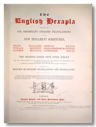 Item #WRCLIT79387 THE ENGLISH HEXAPLA EXHIBITING THE SIX IMPORTANT TRANSLATIONS OF THE NEW...