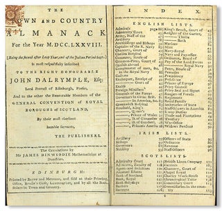 Item #WRCLIT86647 THE TOWN AND COUNTRY ALMANACK FOR THE YEAR M.DCC.LXXVIII. (BEING THE SECOND...