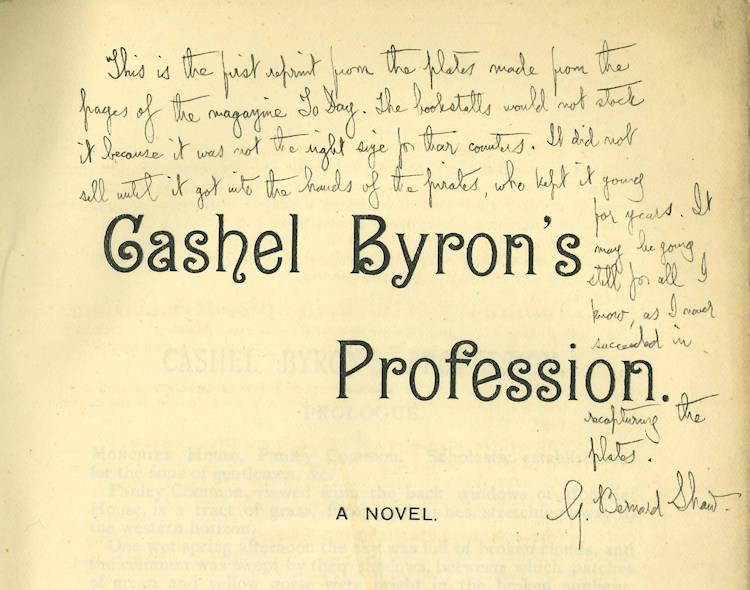 Item #WRCLIT88514 CASHEL BYRON'S PROFESSION A NOVEL. George Bernard Shaw.