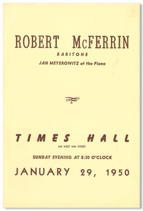 Item #WRCLIT88677 [Program for:] ROBERT McFERRIN BARITONE JAN MEYEROWITZ AT THE PIANO ......